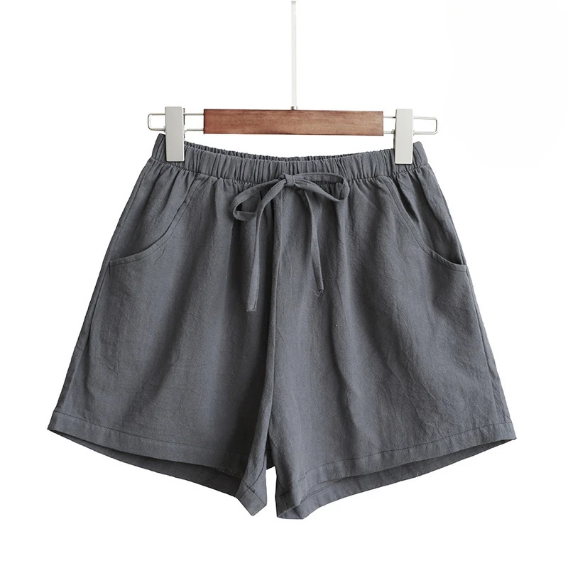 High Waisted Cotton and Linen Shorts for Women's Summer Elastic Waist Loose Casual Linen Korean Wide Leg Pants