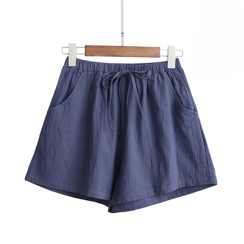 High Waisted Cotton and Linen Shorts for Women's Summer Elastic Waist Loose Casual Linen Korean Wide Leg Pants