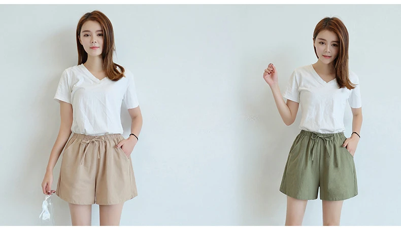 High Waisted Cotton and Linen Shorts for Women's Summer Elastic Waist Loose Casual Linen Korean Wide Leg Pants