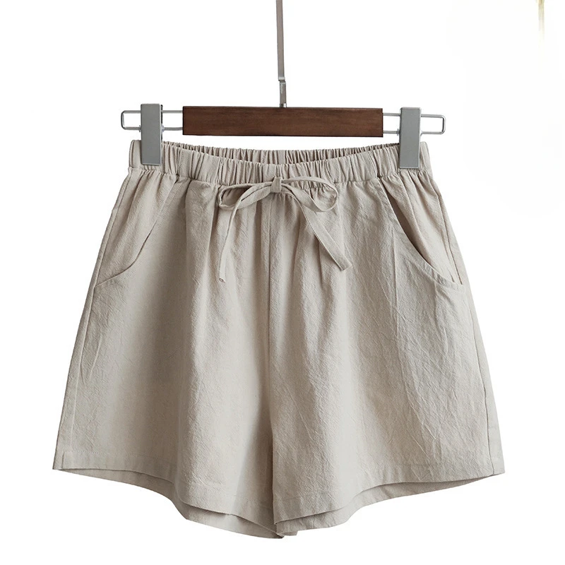 High Waisted Cotton and Linen Shorts for Women's Summer Elastic Waist Loose Casual Linen Korean Wide Leg Pants