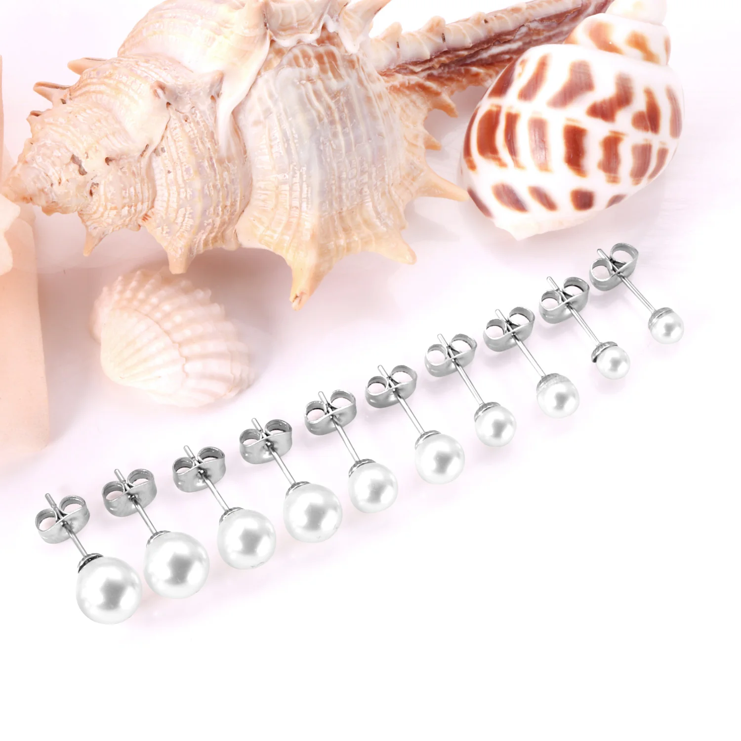 10Pair Imitation Pearl Stud Earrings 316L Stainless Steel Hypoallergenic No Fade Gold Silver Plated Casual Piercing Earring Gift