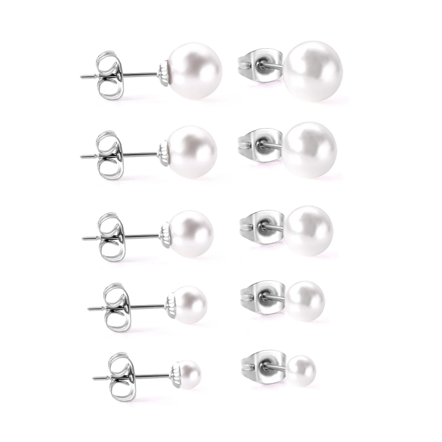 10Pair Imitation Pearl Stud Earrings 316L Stainless Steel Hypoallergenic No Fade Gold Silver Plated Casual Piercing Earring Gift