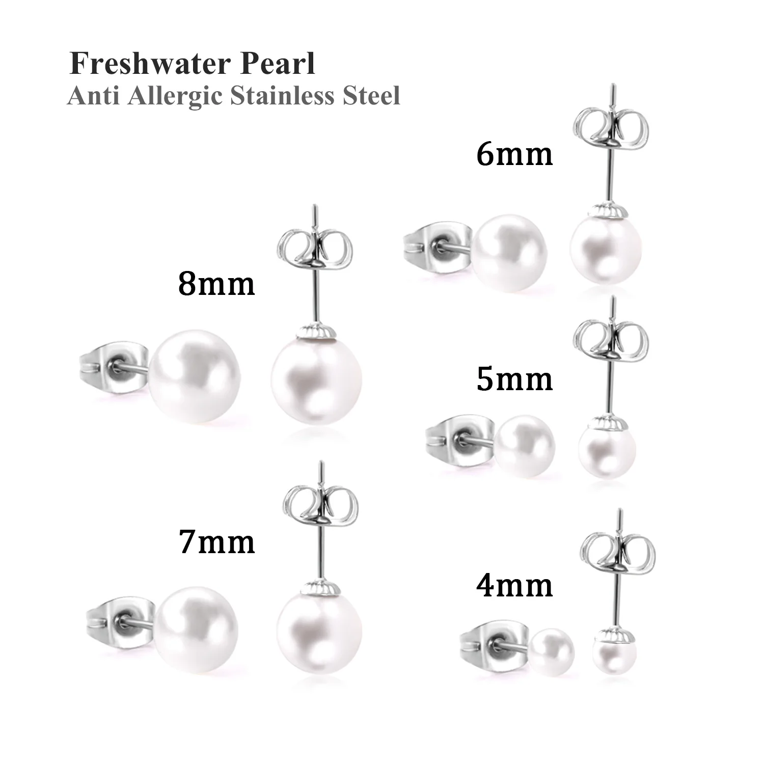 10Pair Imitation Pearl Stud Earrings 316L Stainless Steel Hypoallergenic No Fade Gold Silver Plated Casual Piercing Earring Gift