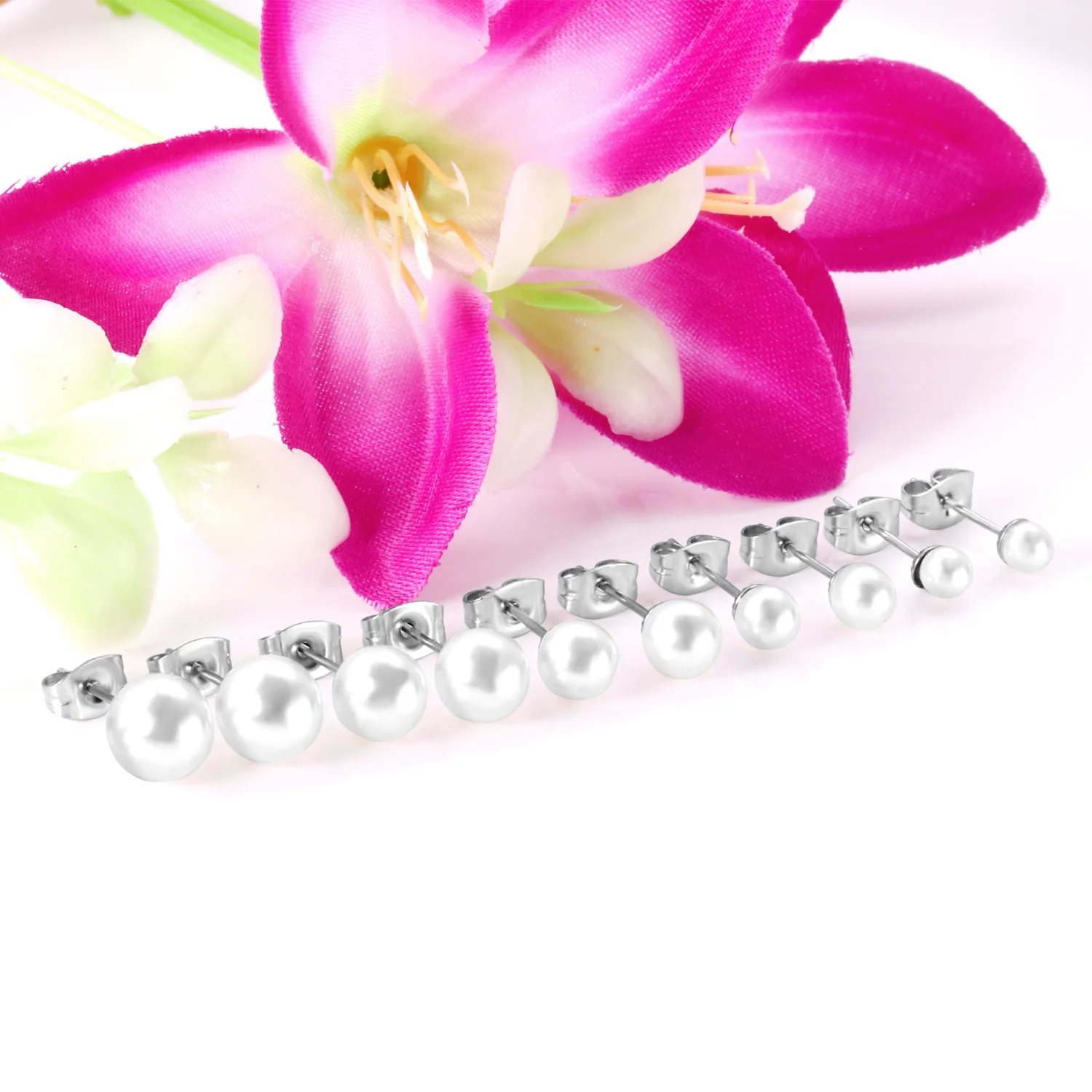 10Pair Imitation Pearl Stud Earrings 316L Stainless Steel Hypoallergenic No Fade Gold Silver Plated Casual Piercing Earring Gift