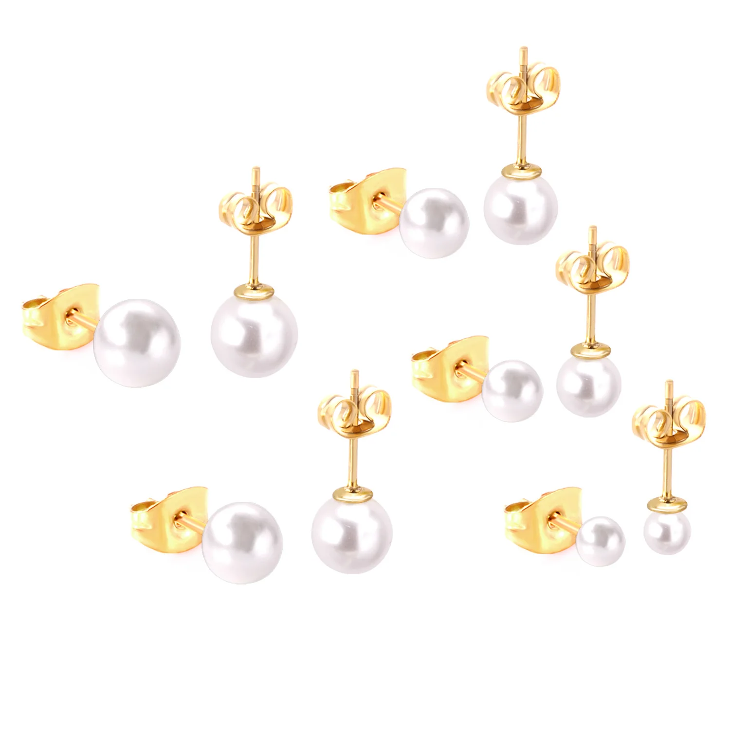 10Pair Imitation Pearl Stud Earrings 316L Stainless Steel Hypoallergenic No Fade Gold Silver Plated Casual Piercing Earring Gift