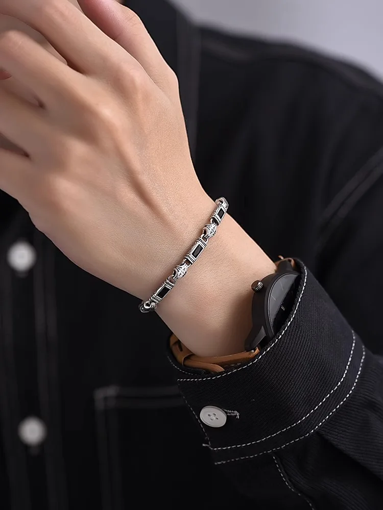 HX Silver Color Tang Grass Pattern Bracelet for Men and Women Fashion Türkiye Style Luxury Handwear New Jewelry