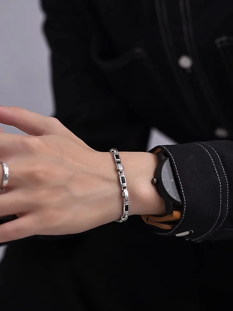 HX Silver Color Tang Grass Pattern Bracelet for Men and Women Fashion Türkiye Style Luxury Handwear New Jewelry