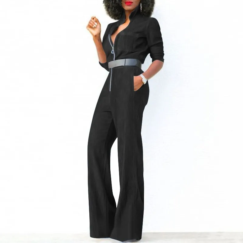 2024 Spring New Women's Jumpsuit Street Style Retro Washed Denim Fabric Lapel Half Open Long Sleeved Women's Jumpsuit