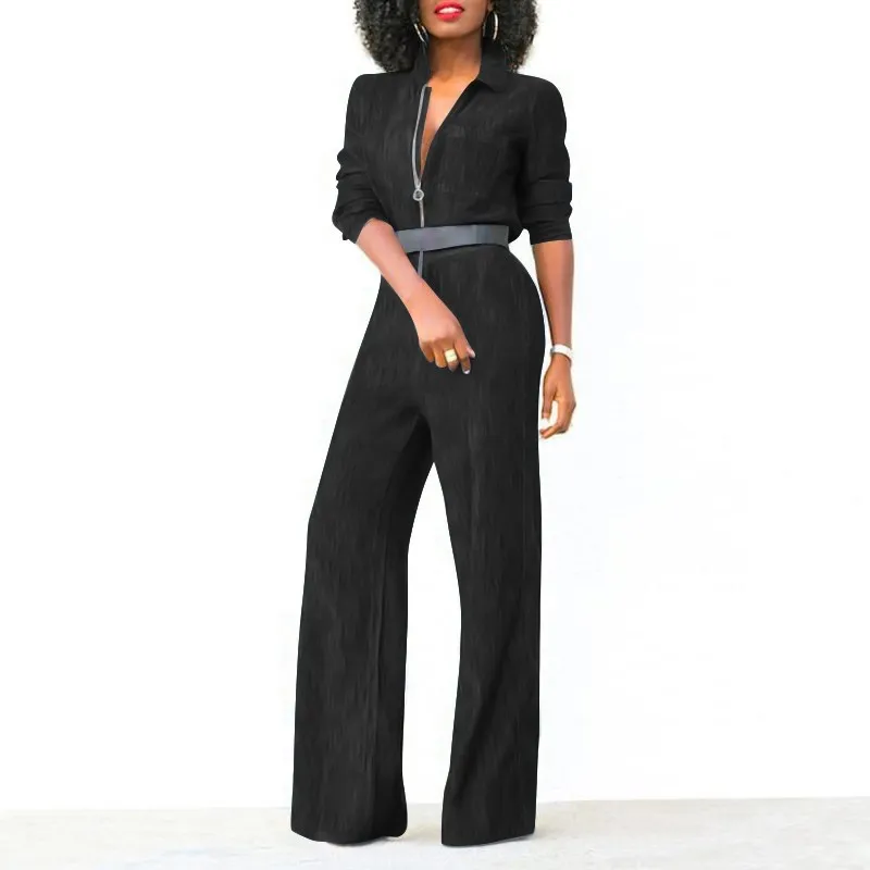 2024 Spring New Women's Jumpsuit Street Style Retro Washed Denim Fabric Lapel Half Open Long Sleeved Women's Jumpsuit