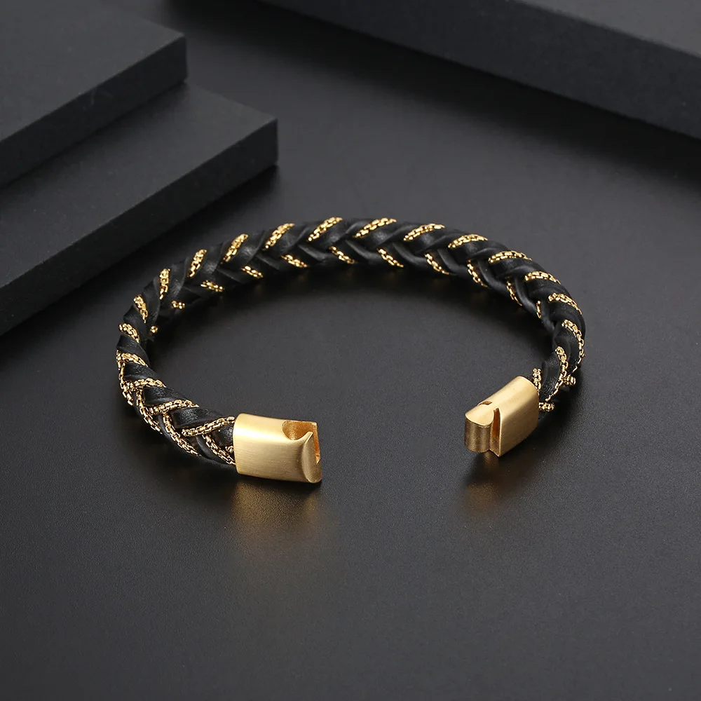 Simple New Style Men's Leather Bracelet Black/Blue/Brown Stainless Steel Buckle Valentine's Day Charm Bangle Gift Jewelry