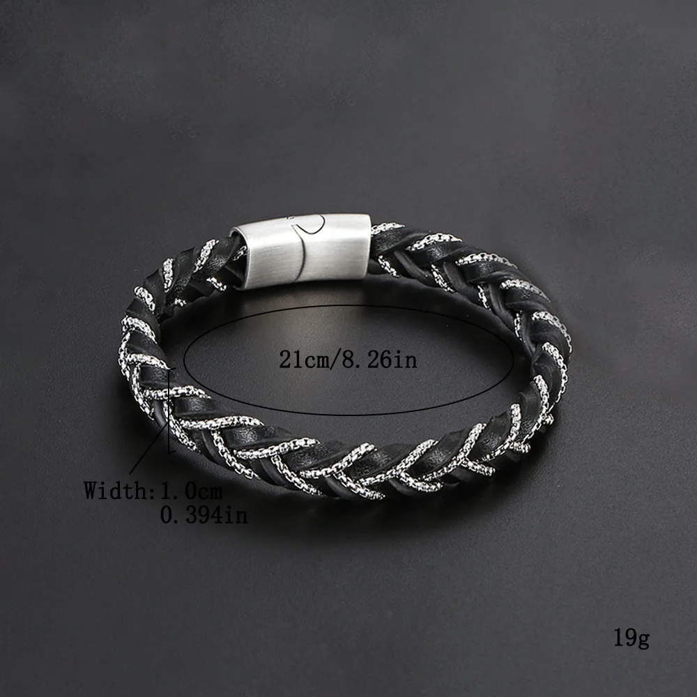 Simple New Style Men's Leather Bracelet Black/Blue/Brown Stainless Steel Buckle Valentine's Day Charm Bangle Gift Jewelry