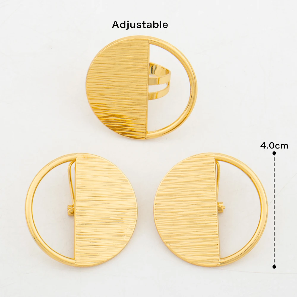 18K Gold Plated Brushed Finish Half‑Circle Hollow Round Earrings & Ring Set For Women Luxury Wedding Party Accessories Gift