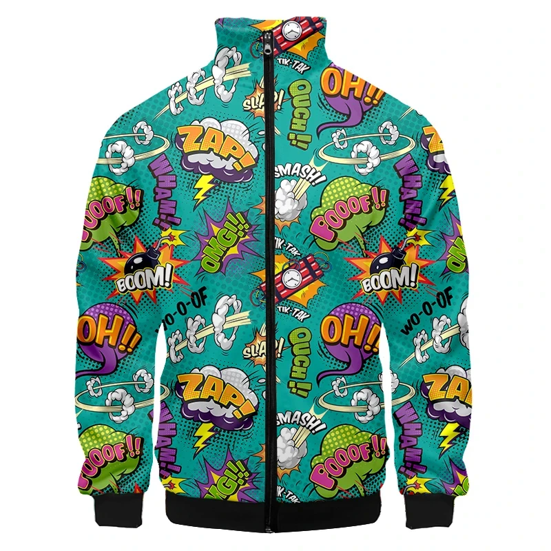 Colorful Monster Graffiti Art Men's Plus Size 3D Jacket Sportswear Spring Stand-up Collar Zipper Sweater Baseball Jacket Men's