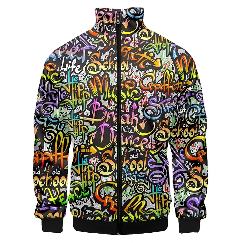 Colorful Monster Graffiti Art Men's Plus Size 3D Jacket Sportswear Spring Stand-up Collar Zipper Sweater Baseball Jacket Men's