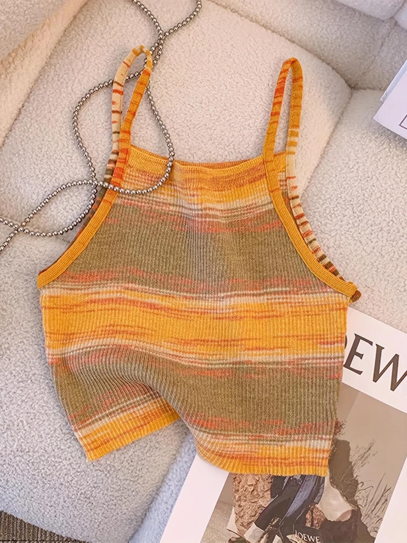 2025 Comfortable and Stylish Striped Ribbed Knit Cami Top for Women Sleeveless Square Neck Casual Top Rainbow Crop Top