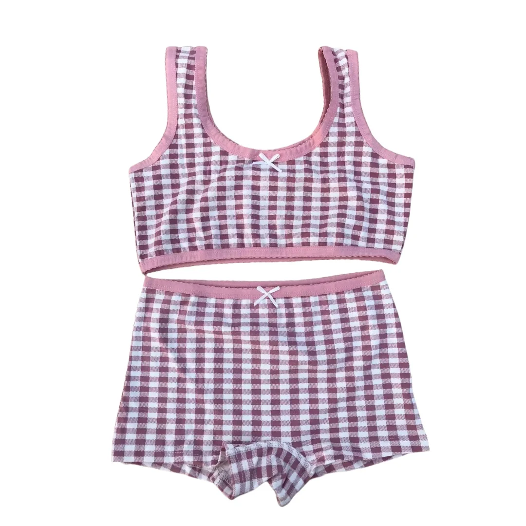 Girl Bra Boxers Set Cute Floral Strawberry Prints Teens Underwear Size 130-160 Big Girl Underwear Bra Panties Set