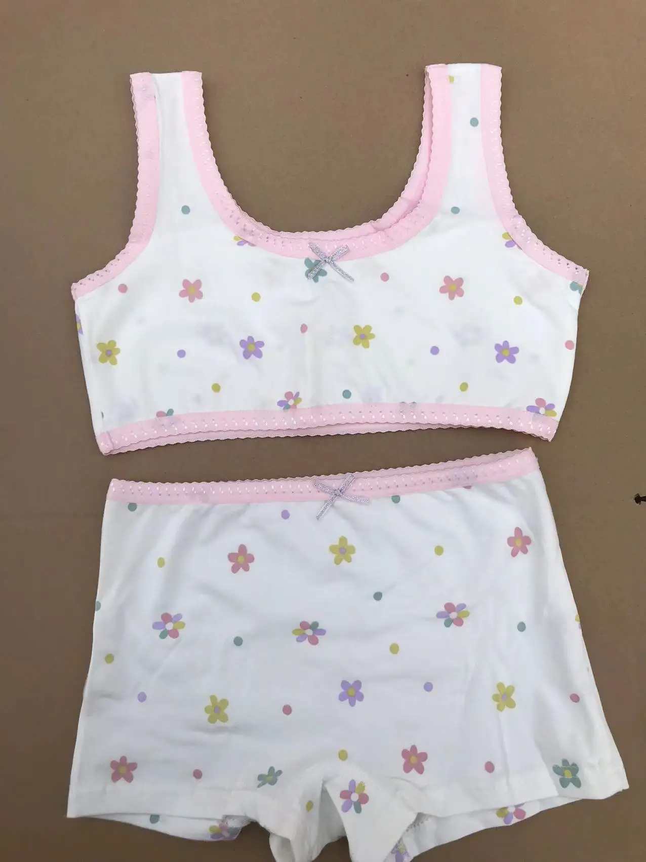Girl Bra Boxers Set Cute Floral Strawberry Prints Teens Underwear Size 130-160 Big Girl Underwear Bra Panties Set