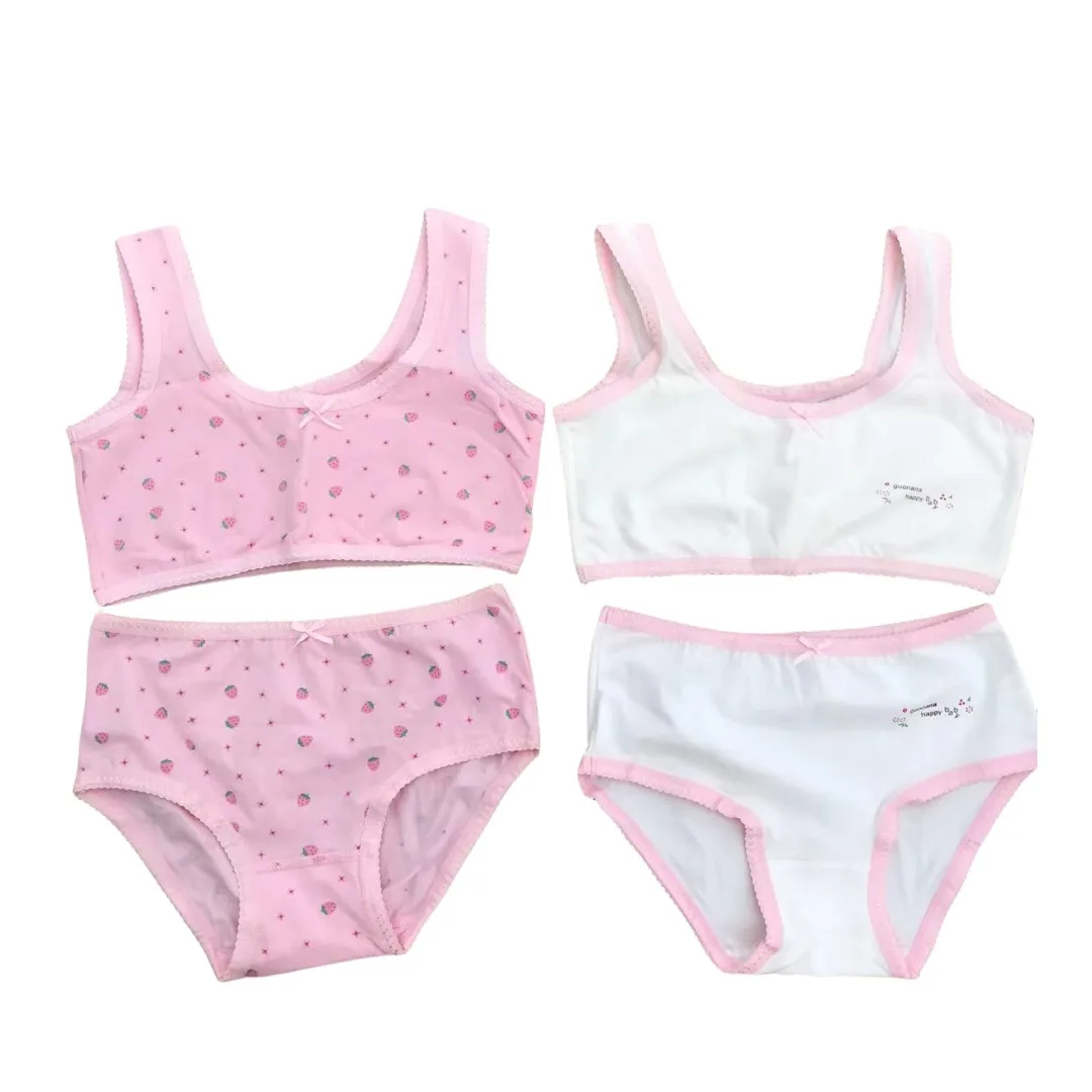Girl Bra Boxers Set Cute Floral Strawberry Prints Teens Underwear Size 130-160 Big Girl Underwear Bra Panties Set