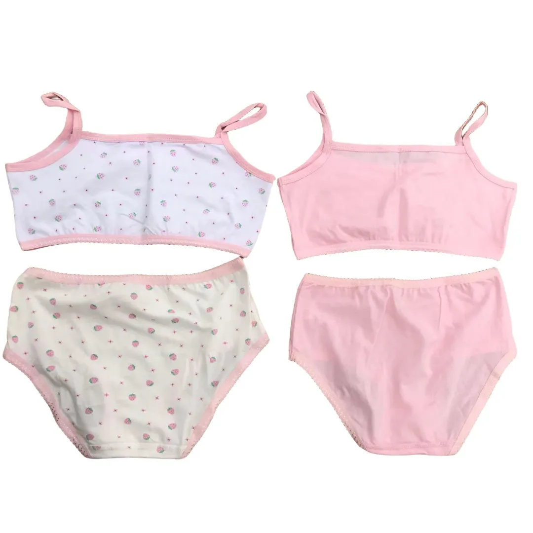 Girl Bra Boxers Set Cute Floral Strawberry Prints Teens Underwear Size 130-160 Big Girl Underwear Bra Panties Set