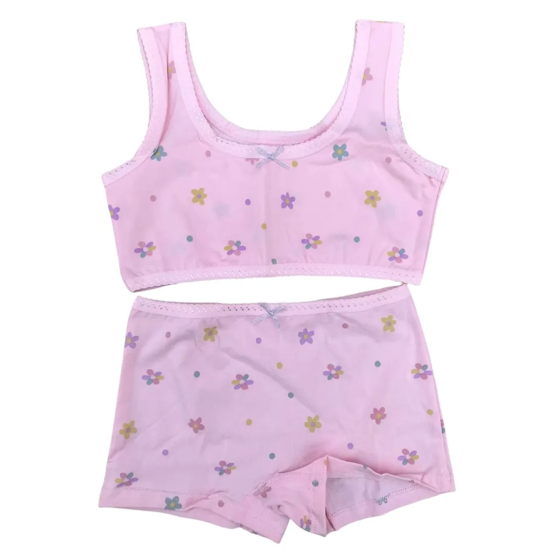 Girl Bra Boxers Set Cute Floral Strawberry Prints Teens Underwear Size 130-160 Big Girl Underwear Bra Panties Set