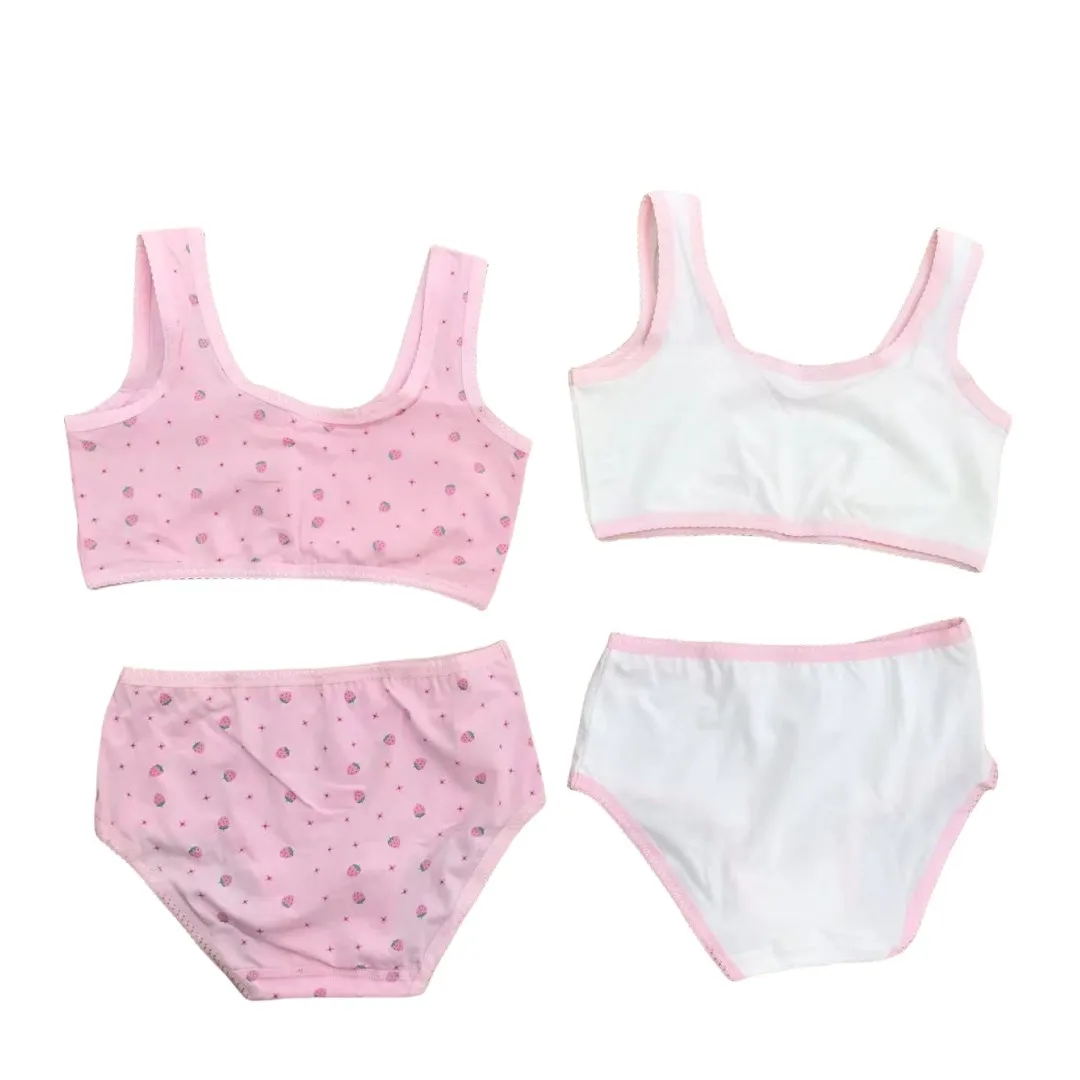 Girl Bra Boxers Set Cute Floral Strawberry Prints Teens Underwear Size 130-160 Big Girl Underwear Bra Panties Set