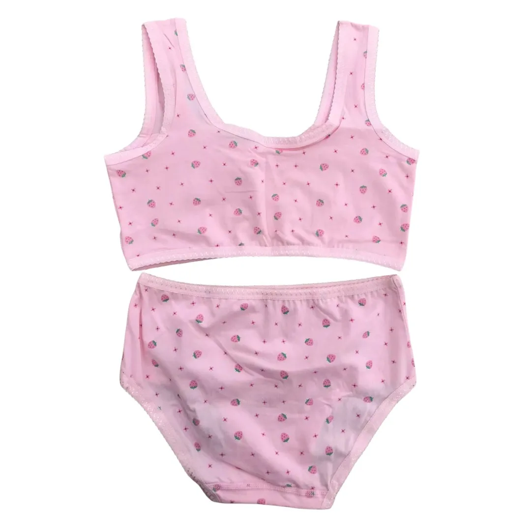 Girl Bra Boxers Set Cute Floral Strawberry Prints Teens Underwear Size 130-160 Big Girl Underwear Bra Panties Set