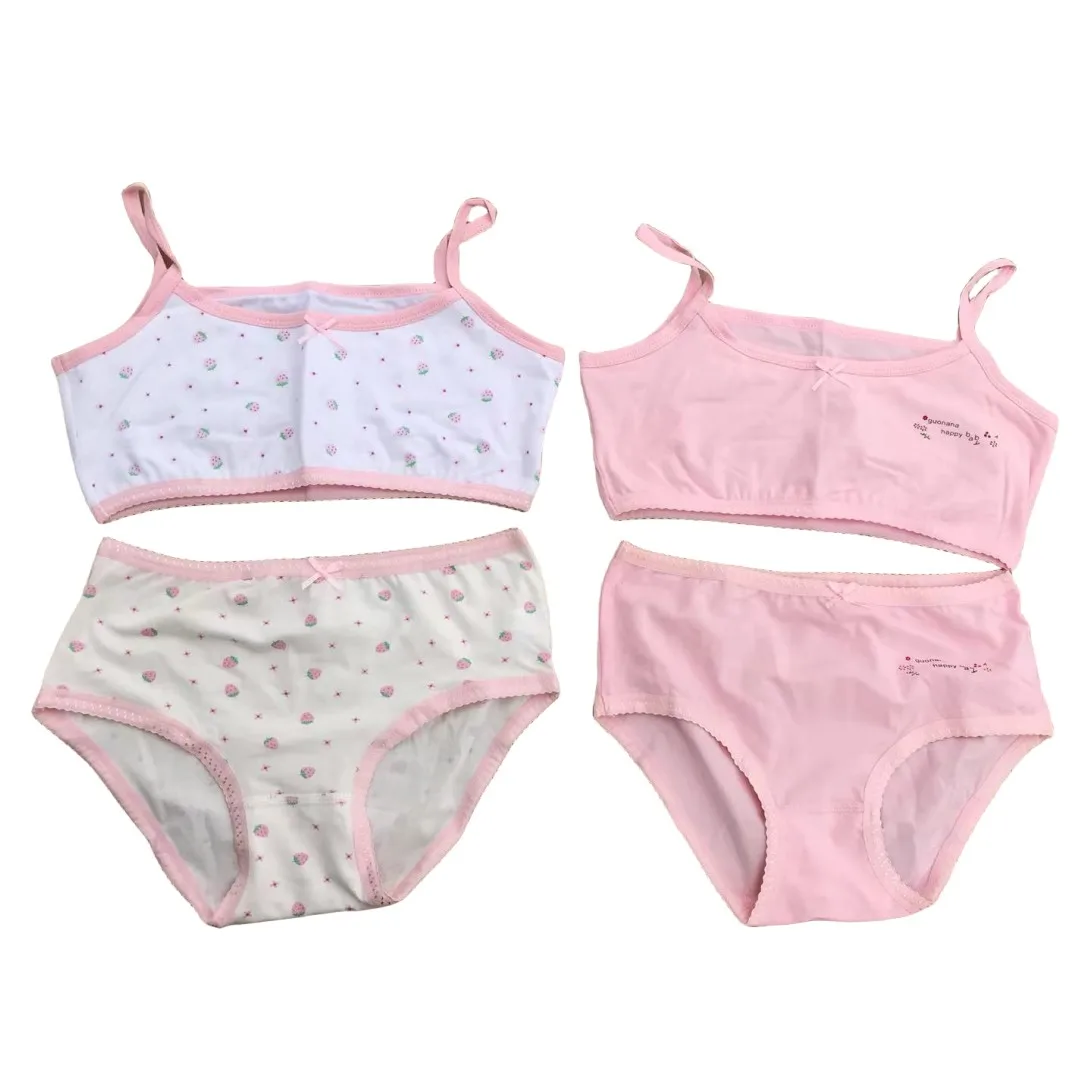 Girl Bra Boxers Set Cute Floral Strawberry Prints Teens Underwear Size 130-160 Big Girl Underwear Bra Panties Set