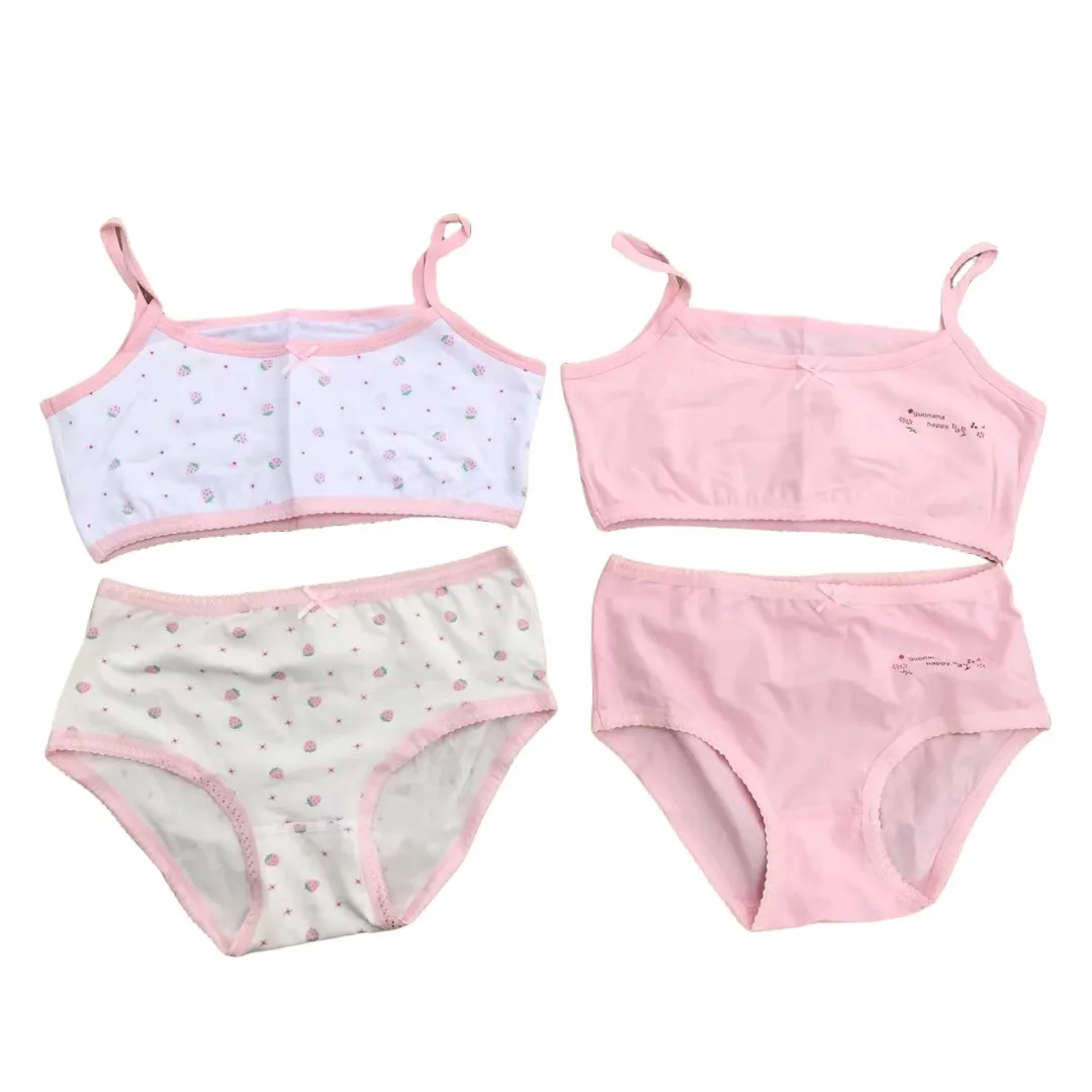 Girl Bra Boxers Set Cute Floral Strawberry Prints Teens Underwear Size 130-160 Big Girl Underwear Bra Panties Set
