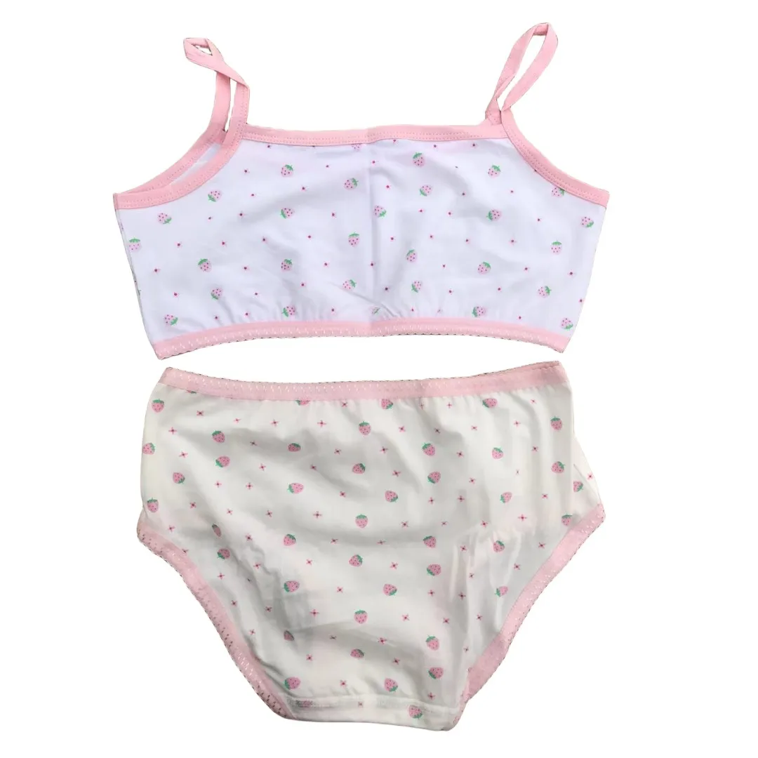 Girl Bra Boxers Set Cute Floral Strawberry Prints Teens Underwear Size 130-160 Big Girl Underwear Bra Panties Set