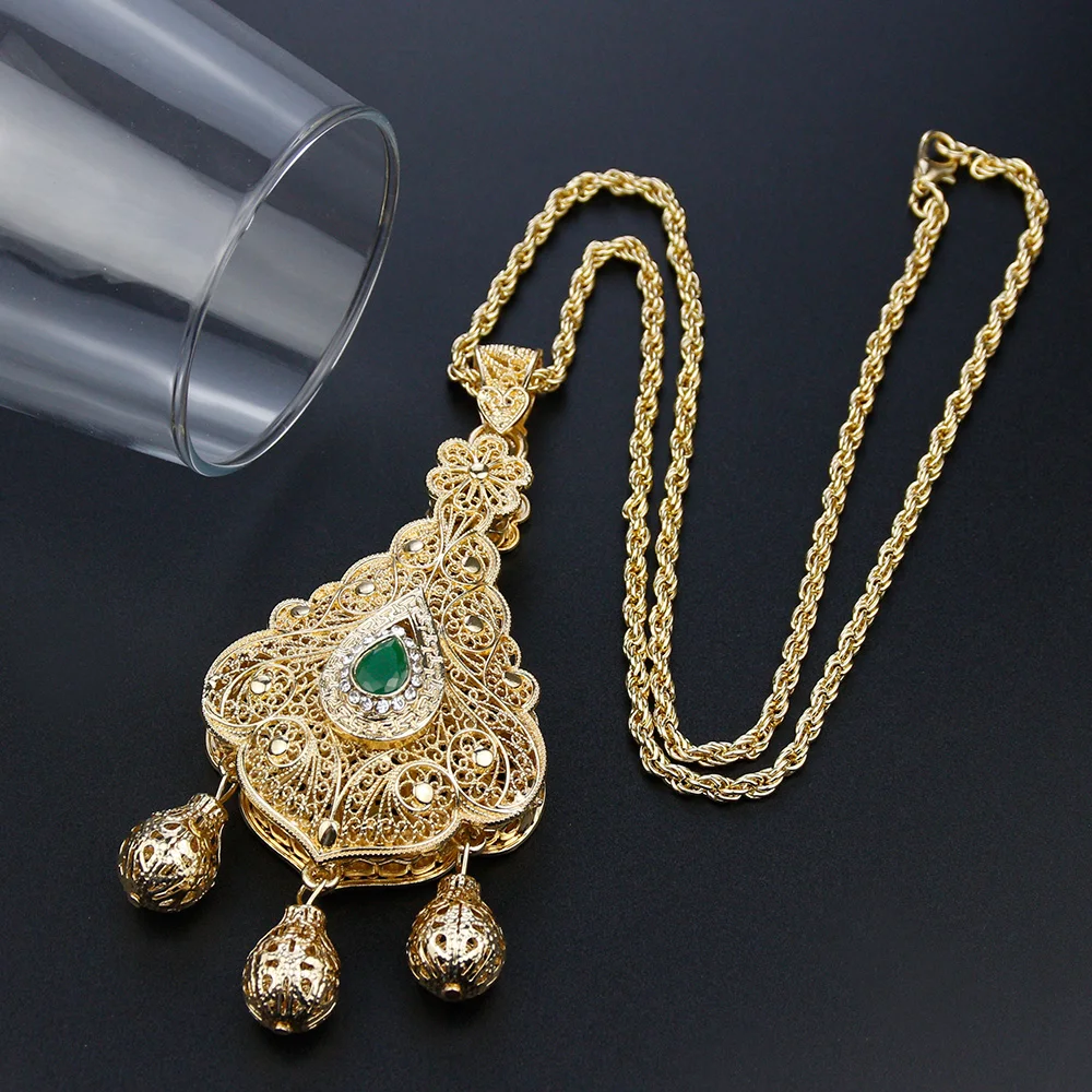 Sunspicems Gold Color Algeria Morocco Women Necklace Cultural Jewelry Caftan Pendant Necklace Arab Bride Wedding Bijoux Gift