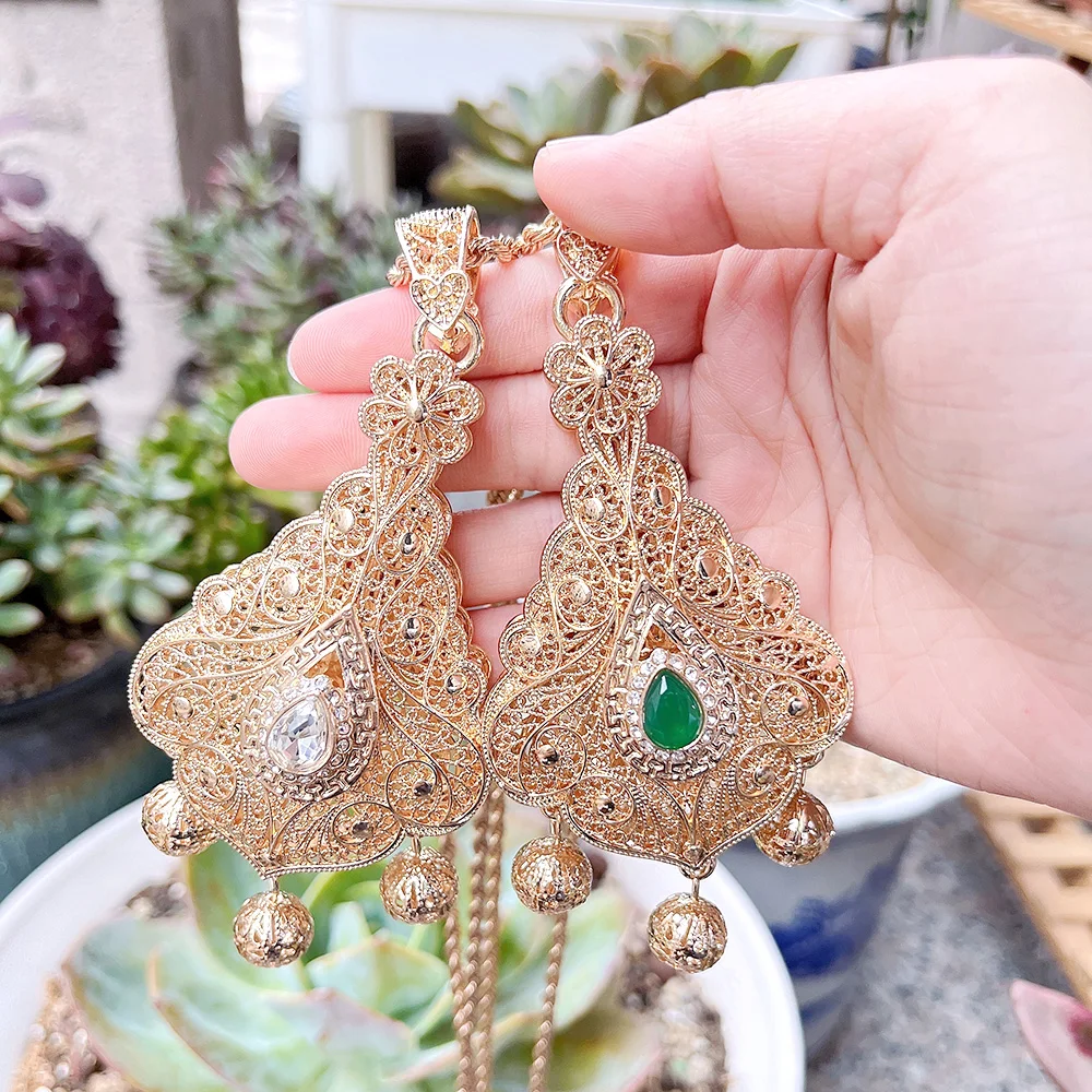 Sunspicems Gold Color Algeria Morocco Women Necklace Cultural Jewelry Caftan Pendant Necklace Arab Bride Wedding Bijoux Gift