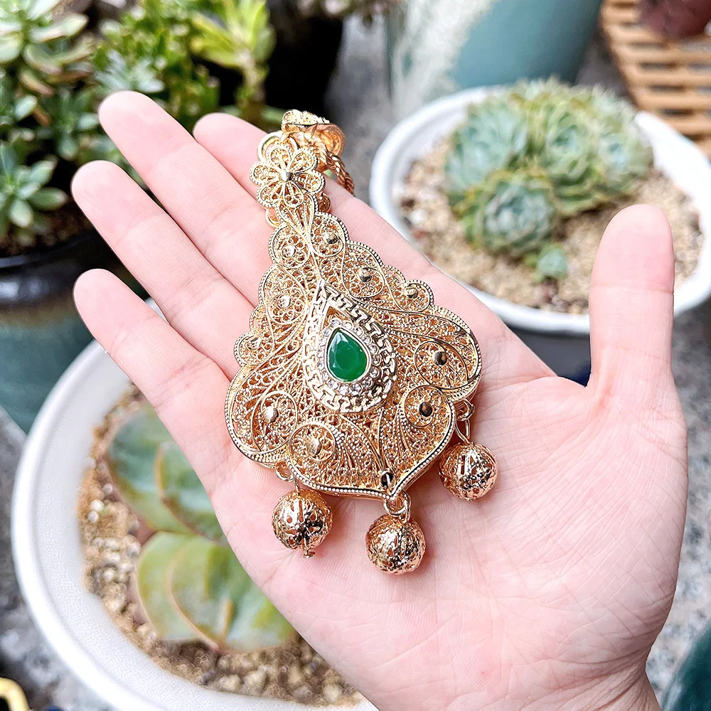 Sunspicems Gold Color Algeria Morocco Women Necklace Cultural Jewelry Caftan Pendant Necklace Arab Bride Wedding Bijoux Gift