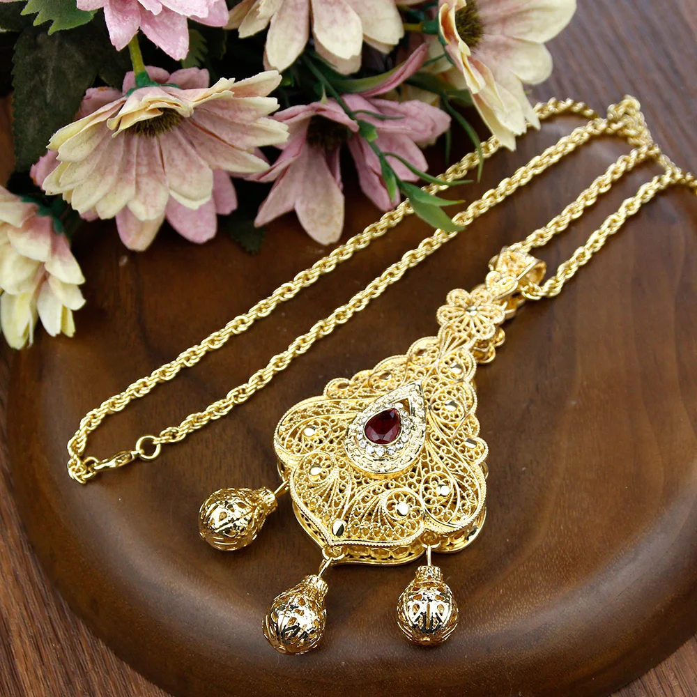 Sunspicems Gold Color Algeria Morocco Women Necklace Cultural Jewelry Caftan Pendant Necklace Arab Bride Wedding Bijoux Gift