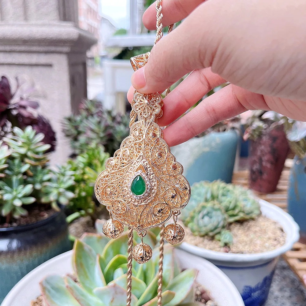 Sunspicems Gold Color Algeria Morocco Women Necklace Cultural Jewelry Caftan Pendant Necklace Arab Bride Wedding Bijoux Gift