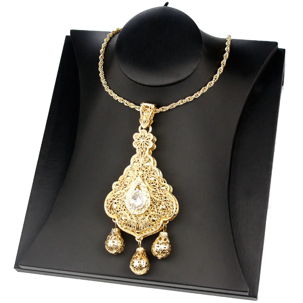 Sunspicems Gold Color Algeria Morocco Women Necklace Cultural Jewelry Caftan Pendant Necklace Arab Bride Wedding Bijoux Gift