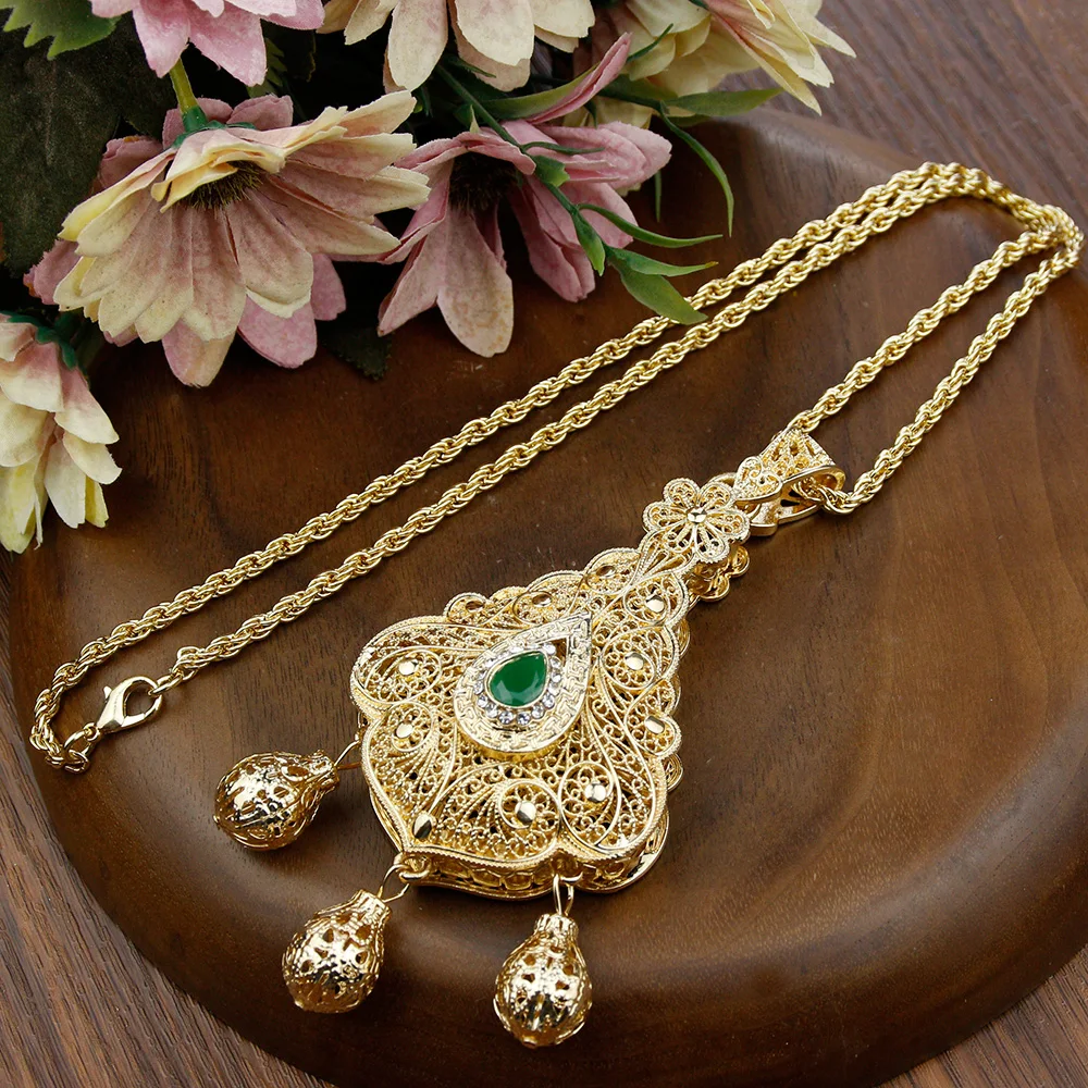 Sunspicems Gold Color Algeria Morocco Women Necklace Cultural Jewelry Caftan Pendant Necklace Arab Bride Wedding Bijoux Gift