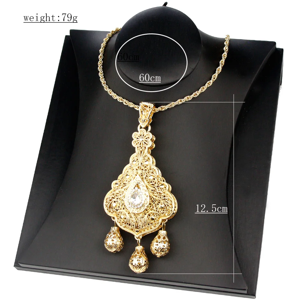 Sunspicems Gold Color Algeria Morocco Women Necklace Cultural Jewelry Caftan Pendant Necklace Arab Bride Wedding Bijoux Gift