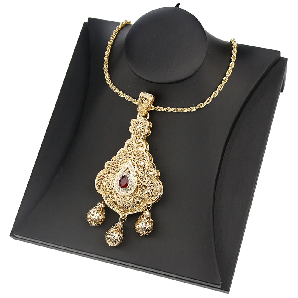 Sunspicems Gold Color Algeria Morocco Women Necklace Cultural Jewelry Caftan Pendant Necklace Arab Bride Wedding Bijoux Gift
