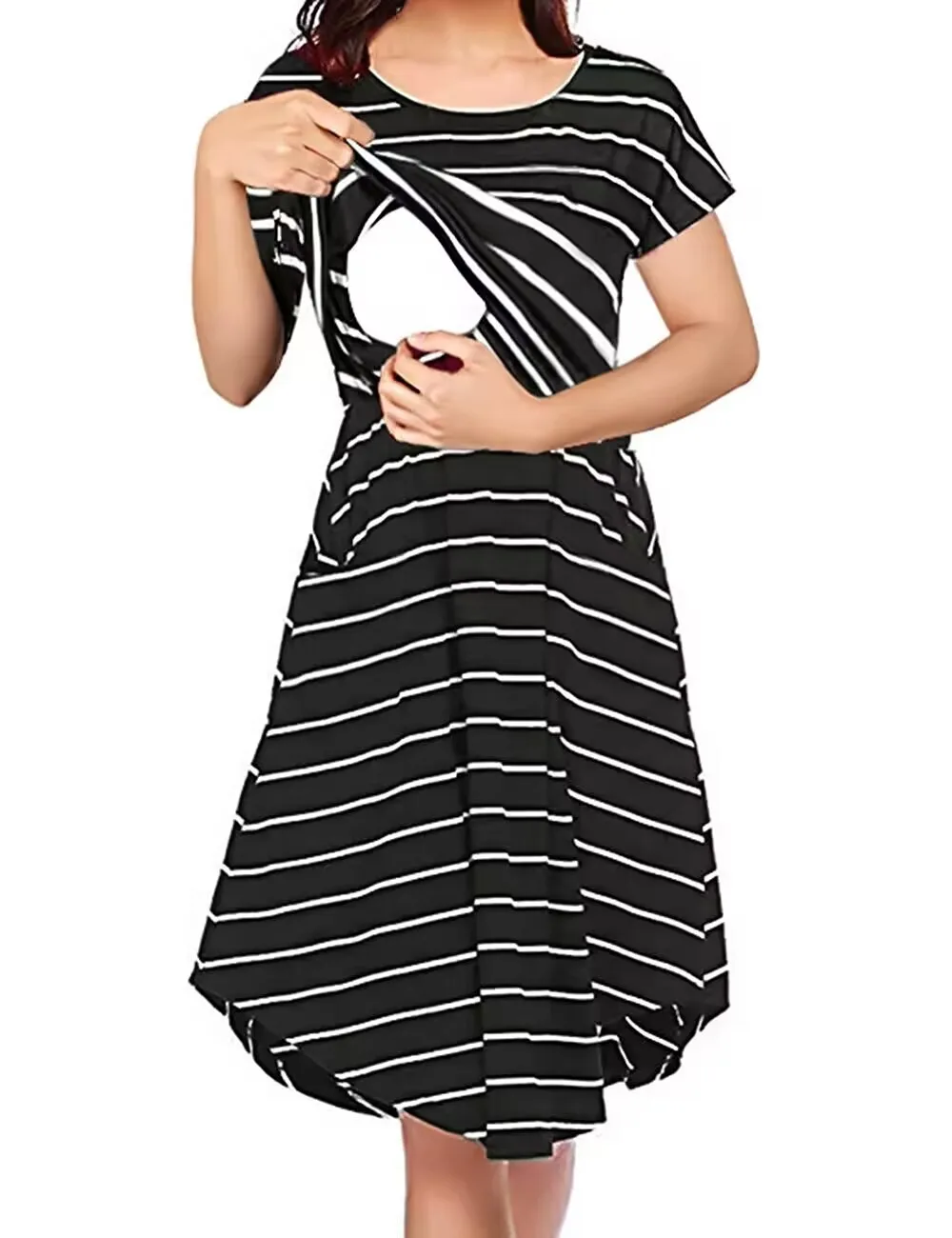 Summer Maternity Care Striped Dresses Pregnant Women Pajamas Multifuntional Mother Breastfeed Dress Premama Baby Shower Clothes