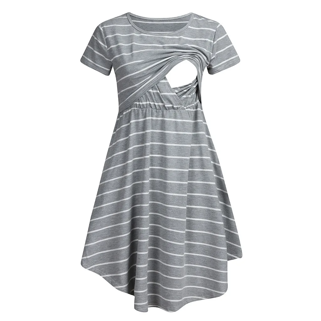 Summer Maternity Care Striped Dresses Pregnant Women Pajamas Multifuntional Mother Breastfeed Dress Premama Baby Shower Clothes