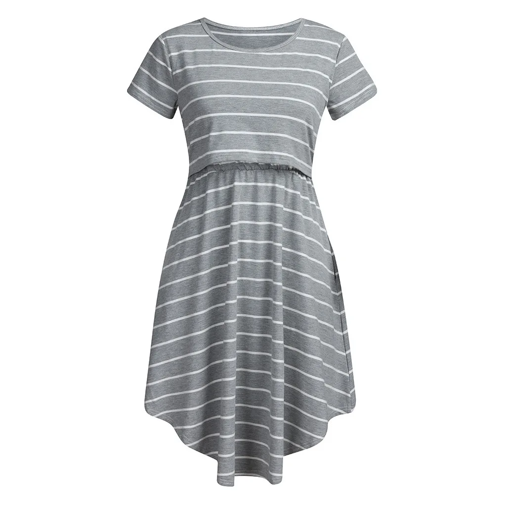 Summer Maternity Care Striped Dresses Pregnant Women Pajamas Multifuntional Mother Breastfeed Dress Premama Baby Shower Clothes