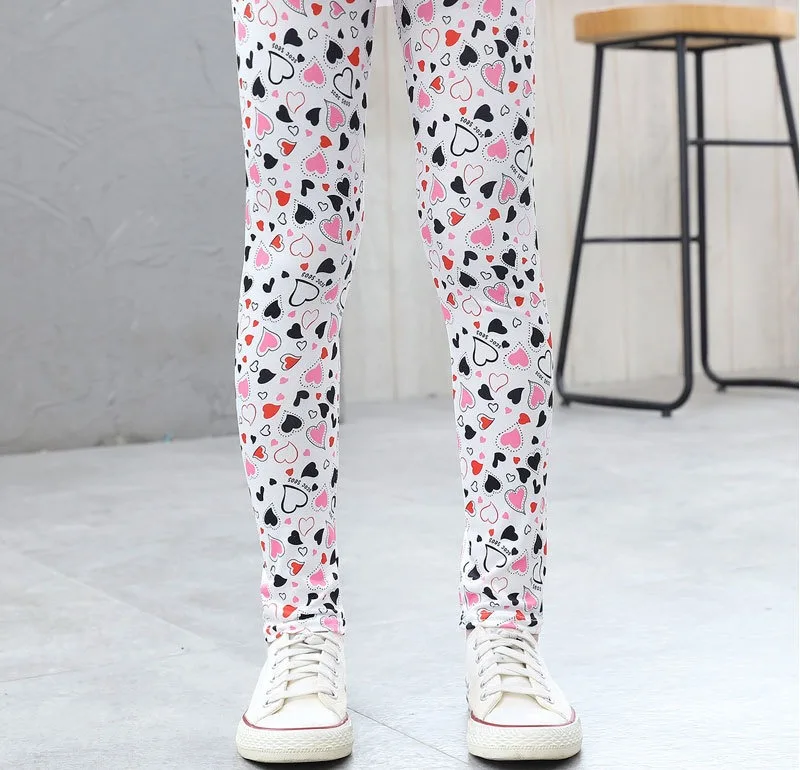 Girls' Pants Summer Thin Children's Elastic Leggings Baby Milk Screen Printed Floral Long Pants Slim Fit Ages 3-11Y