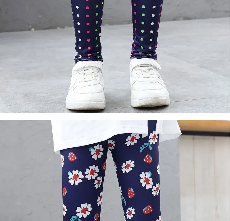 Girls' Pants Summer Thin Children's Elastic Leggings Baby Milk Screen Printed Floral Long Pants Slim Fit Ages 3-11Y