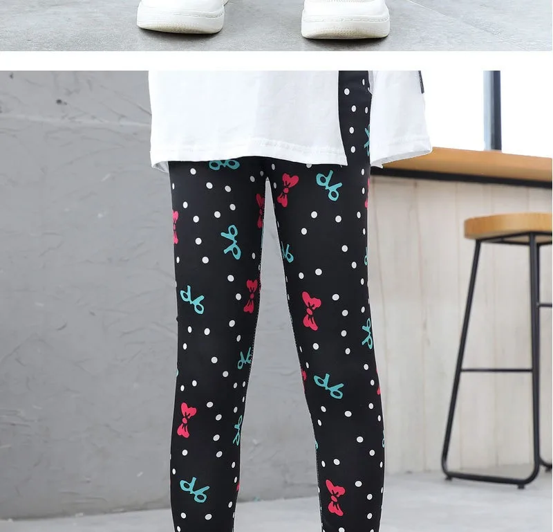 Girls' Pants Summer Thin Children's Elastic Leggings Baby Milk Screen Printed Floral Long Pants Slim Fit Ages 3-11Y
