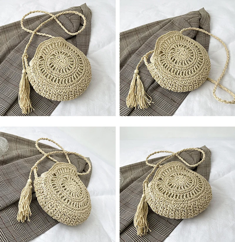 Fashion Hollow Out Shoulder Bags Casual Straw Crossbody Small Round Bag Purse Tassel Messenger Handbags bolsa feminina