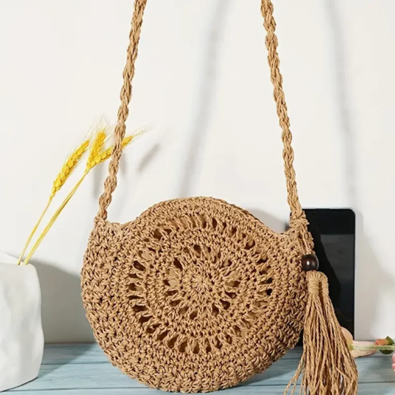 Fashion Hollow Out Shoulder Bags Casual Straw Crossbody Small Round Bag Purse Tassel Messenger Handbags bolsa feminina