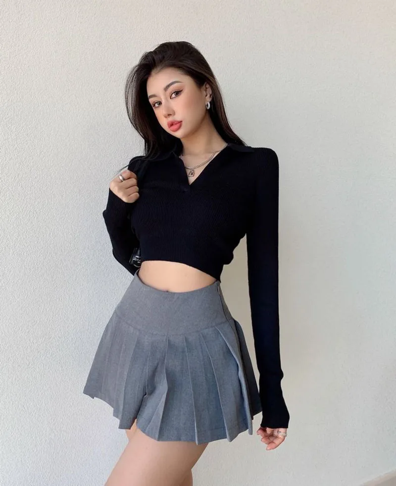 Gidyq Summer Women Pleated Skirts Vintage High Waist Female Sexy Mini Skirts Korean Casual All Match Streetwear Slit Skirt New