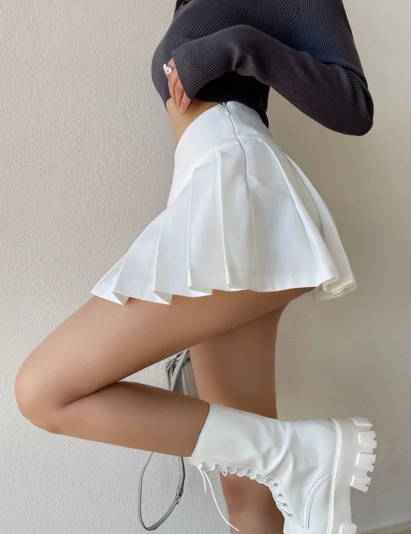 Gidyq Summer Women Pleated Skirts Vintage High Waist Female Sexy Mini Skirts Korean Casual All Match Streetwear Slit Skirt New