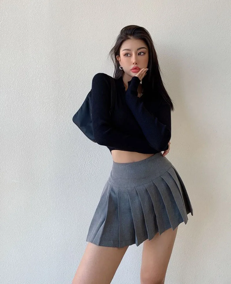 Gidyq Summer Women Pleated Skirts Vintage High Waist Female Sexy Mini Skirts Korean Casual All Match Streetwear Slit Skirt New