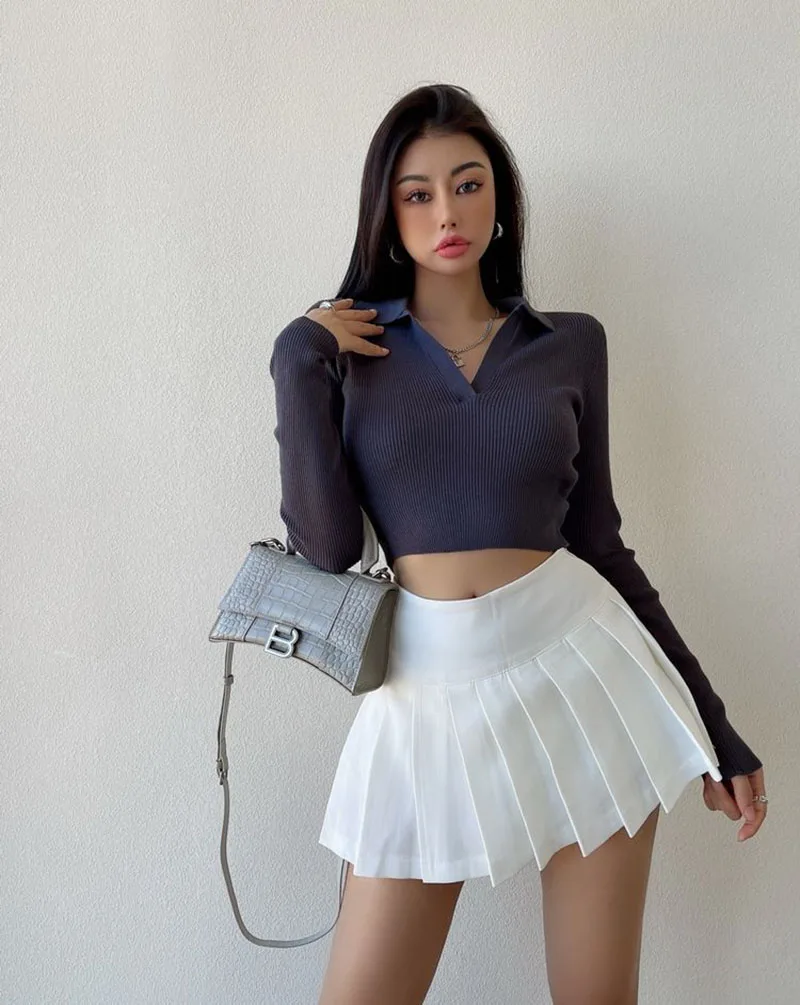 Gidyq Summer Women Pleated Skirts Vintage High Waist Female Sexy Mini Skirts Korean Casual All Match Streetwear Slit Skirt New